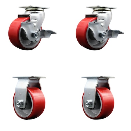 Service Caster Tool Box Caster Wheel Set 4'' Red Poly on Cast Iron Swivel Casters, 4PK TOOL-SCC-20S420-PUR-RS-TLB-2-R-2